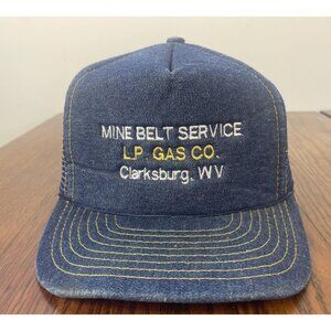 Vtg Denim Snap Back Trucker Hat Cap 80s West Virginia LP Gas Co  Orange Stitch